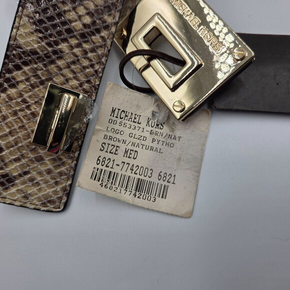 Michael Kors Belt Womens Medium Brown MK Logo Python Print Adjustable Slide NEW - Picture 10 of 10